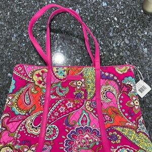 New Vera Bradley Bright Pink Paisley Tote Trimmed Pink Swirls